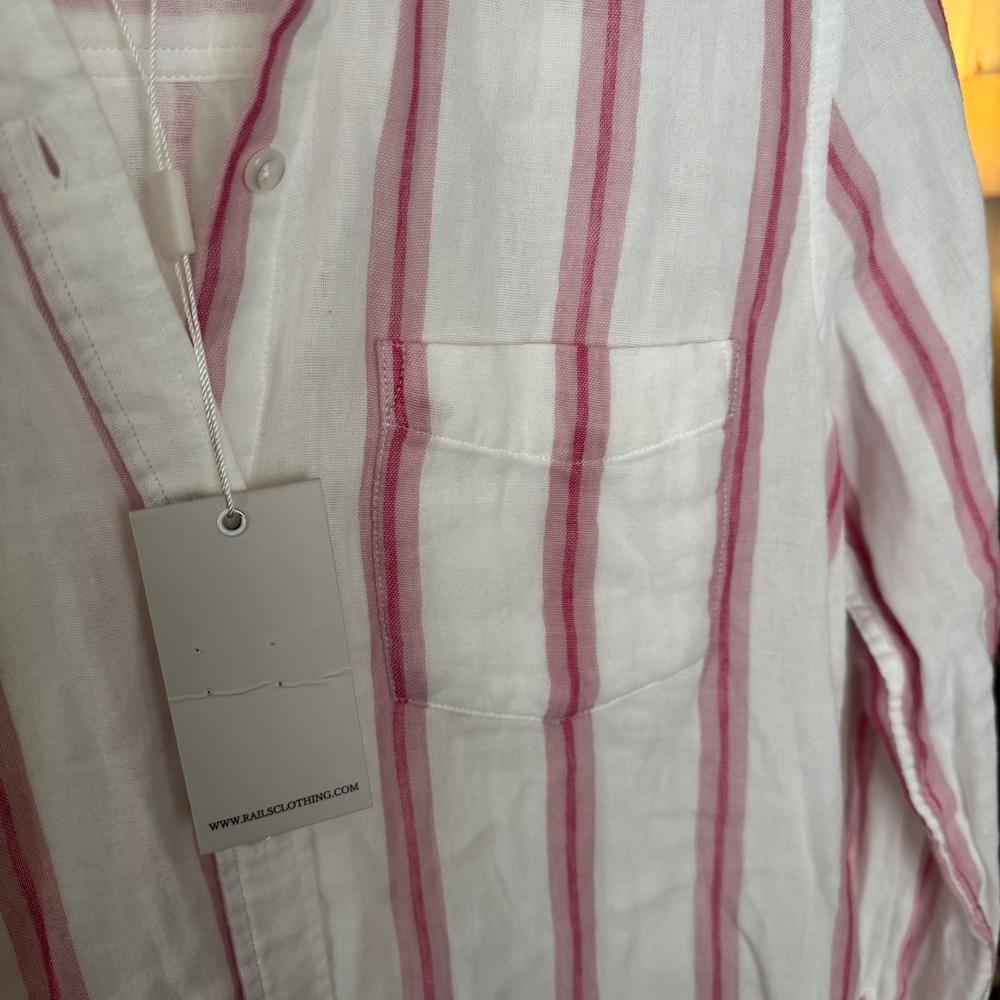 Rails NWT Reagan Flannel Shirt XS White Pink Button Down 100% Cotton Top - Picture 5 of 8